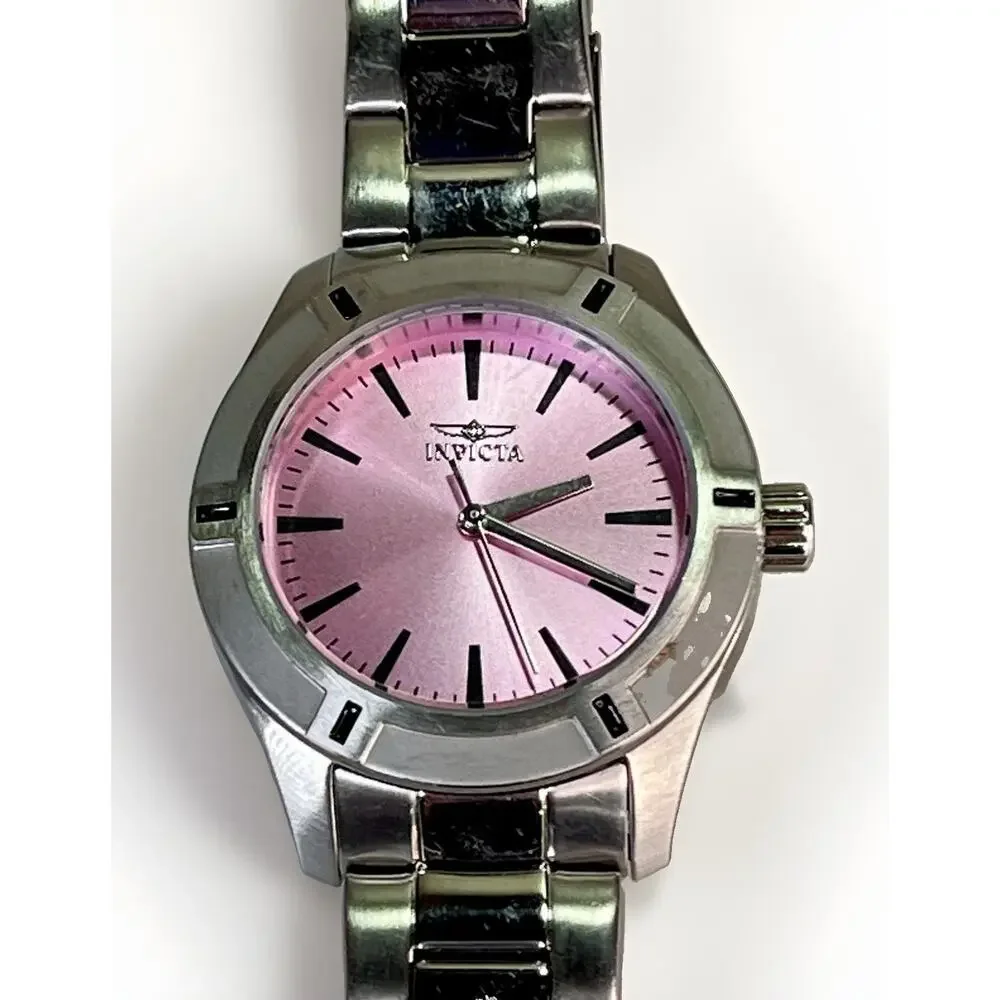 Invicta Women’s Silver Stainless Steel Pink Dial Quartz Wristwatch 50M